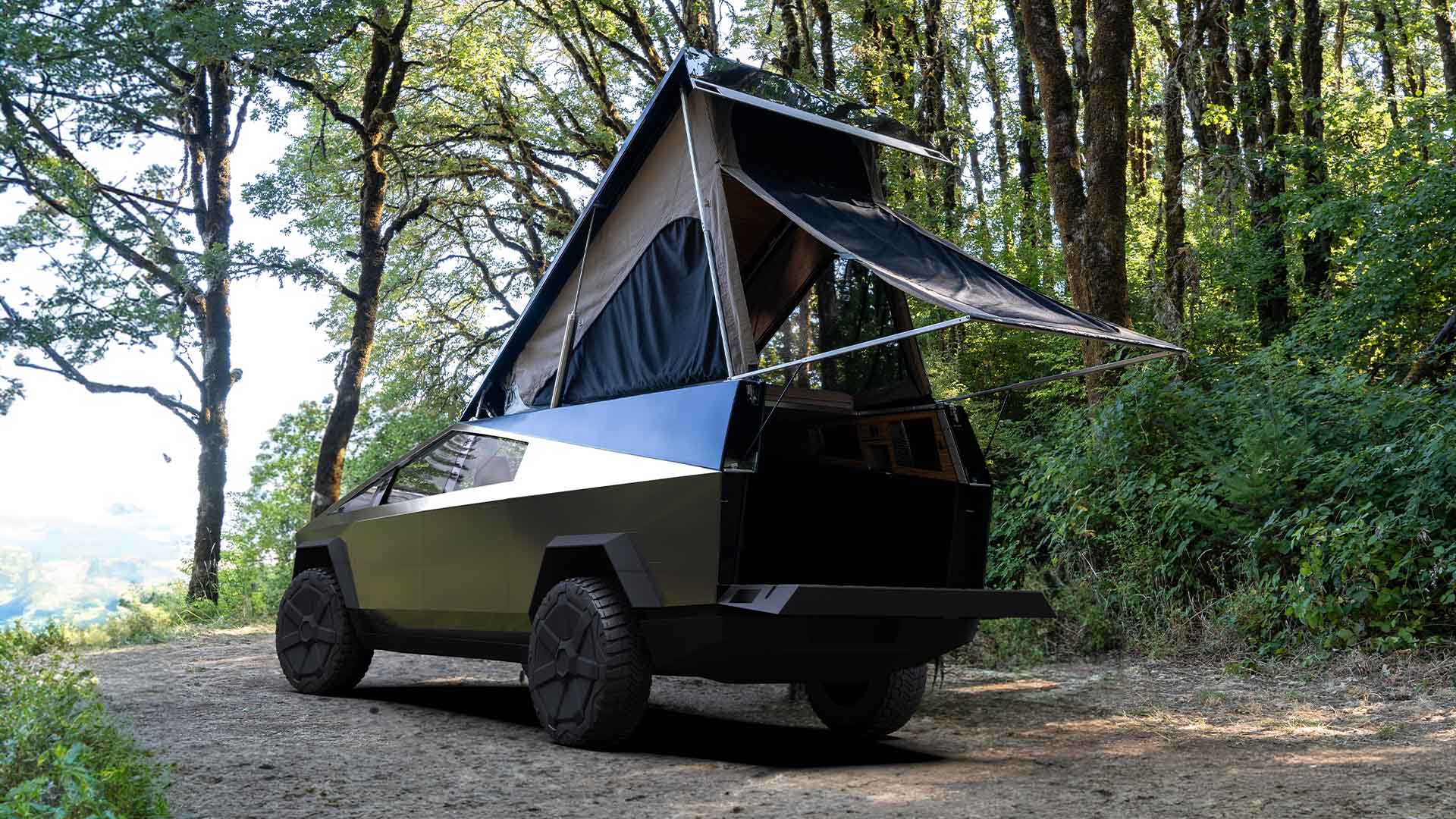 Prototype Camper in Woods on Cybertruck